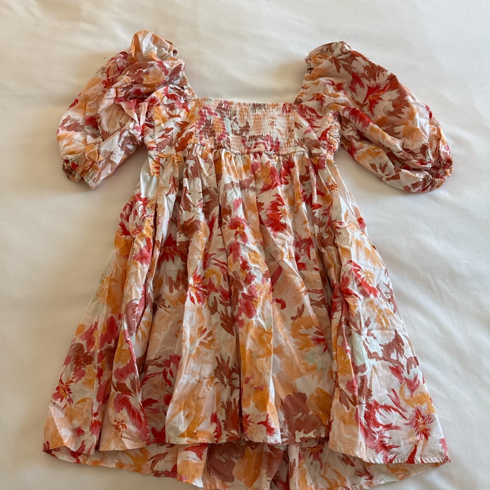 Abercrombie & Fitch peach Orange pink  Puff Sleeve Dress - Picture 7 of 7